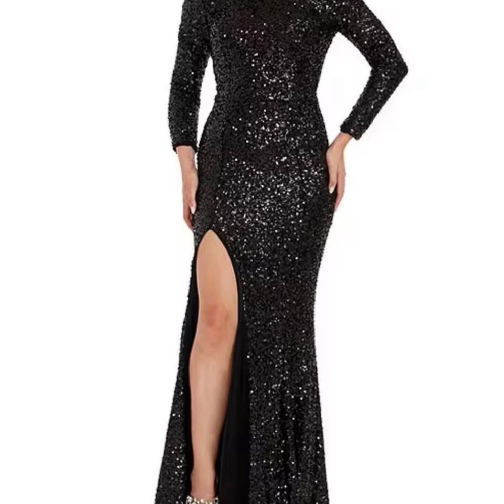 Dress the Population Black Sequin Long Sleeve Gown